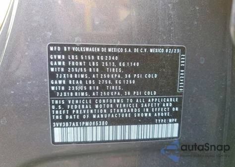 2023 Volkswagen Tiguan Se from USA, damaged, VIN 3VV3B7AX1PM065380